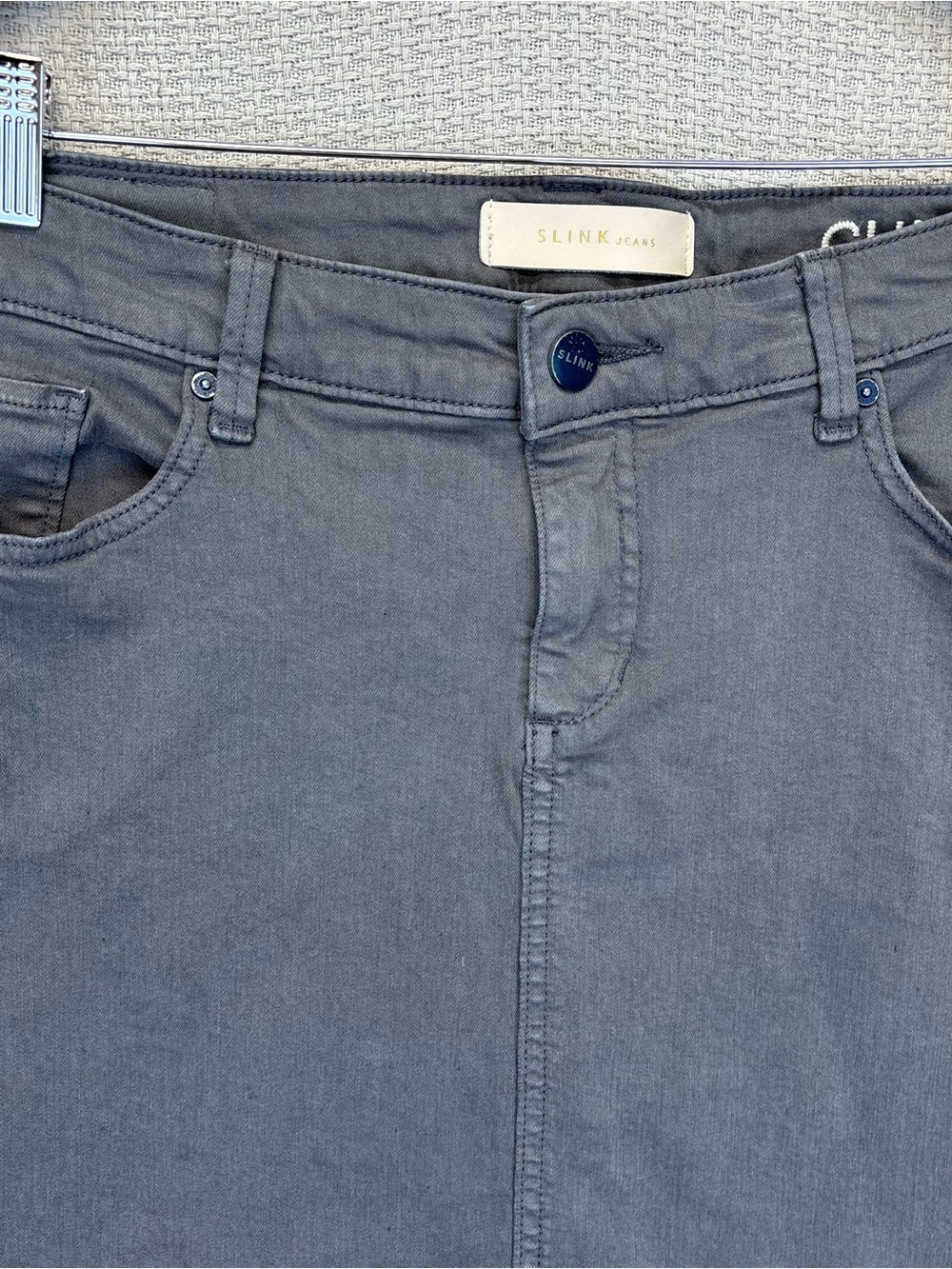 Slink Jeans Gray Denim Jean Skirt Size 16 Women's Knee Length Stretch Curvy EUC - Picture 2 of 9
